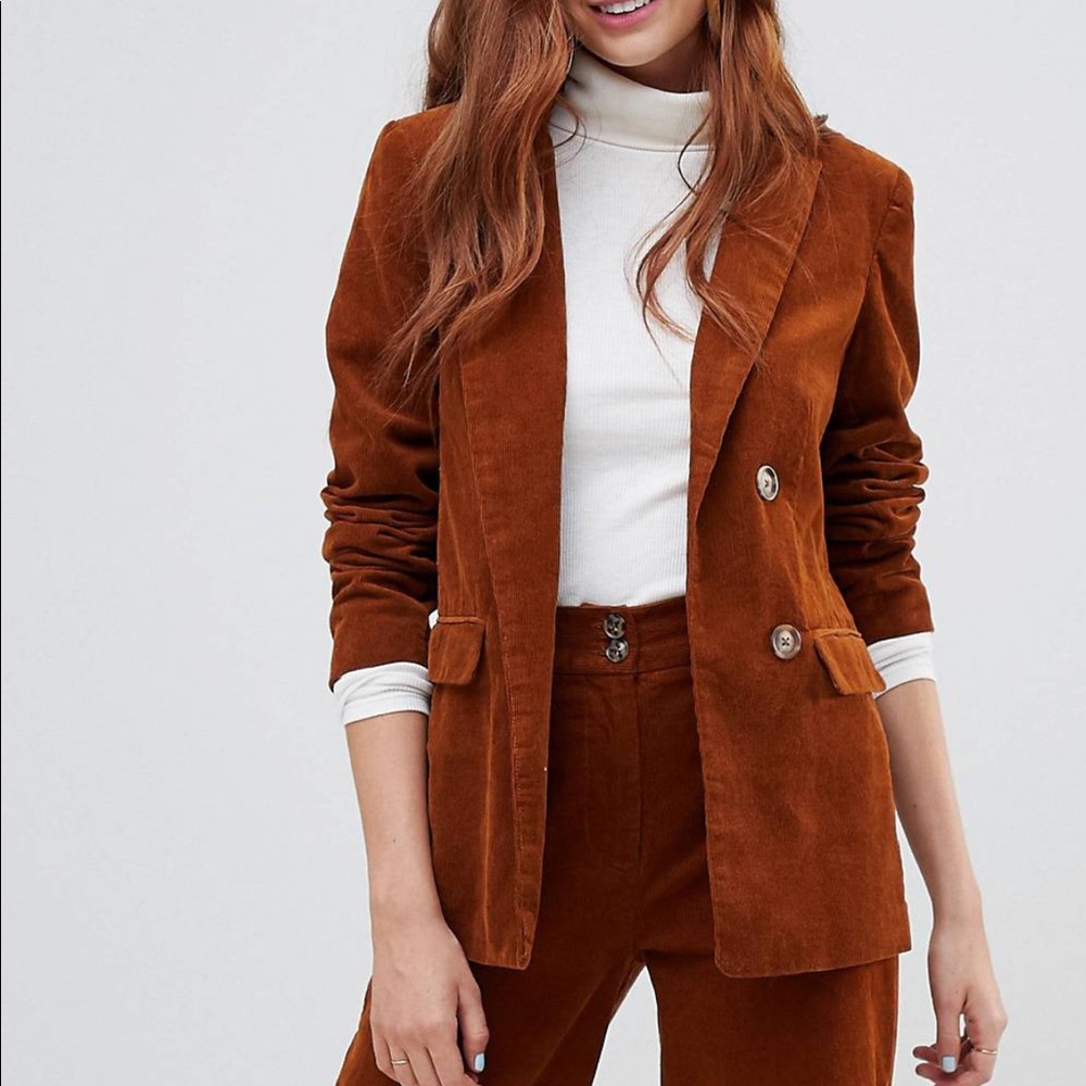Corduroy Blazer & Cropped Wide Leg Pant Set